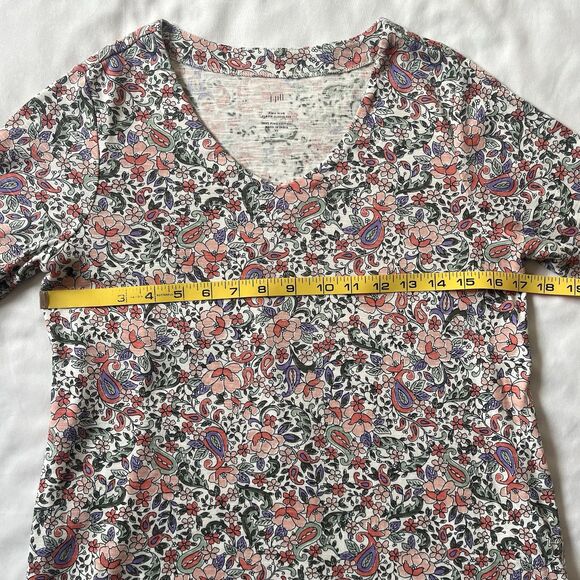 J Jill Womens Top XS Floral Print Pima Slub Elbow Sleeve Tee 100% Cotton Casual - Picture 6 of 8